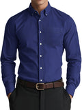 Men’s Oxford Pure Color Casual Loose Shirt – Soft Cotton Blend Cardigan Style Everyday Wear