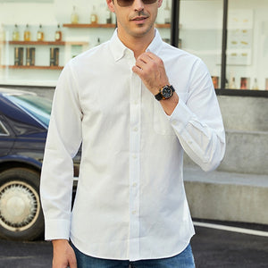 Men’s Oxford Pure Color Casual Loose Shirt – Soft Cotton Blend Cardigan Style Everyday Wear