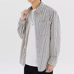 Men’s Loose Retro Striped Shirt – Trendy All-Match Casual Cardigan Style Top for Teens