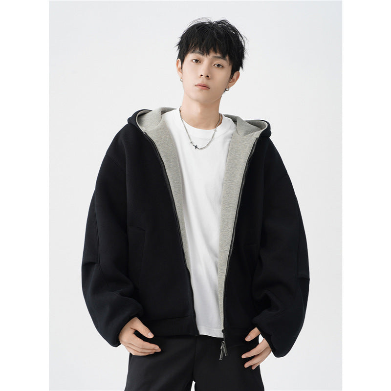 Men’s Double Zipper Hooded Sweater – Casual Loose-Fit Cardigan Jacket for Everyday Comfort