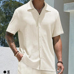 Men’s Solid Color Shirt & Shorts Two-Piece Set – Casual Knitwear Outfit for All Seasons