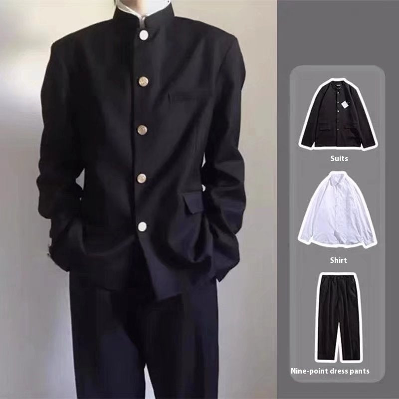 Men’s Zhongshan Japanese School Uniform Suit – Youth Street Style Two & Three-Piece Outfit