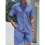 Men’s Solid Color Shirt & Shorts Two-Piece Set – Casual Knitwear Outfit for All Seasons