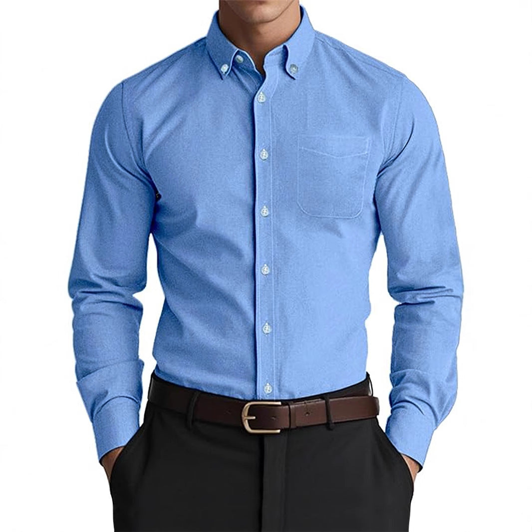 Men’s Oxford Pure Color Casual Loose Shirt – Soft Cotton Blend Cardigan Style Everyday Wear