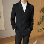 Men’s Retro Solid Color Two-Piece Suit Set – Slim Fit Light Business Outfit with Green Collar