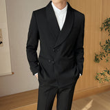 Men’s Retro Solid Color Two-Piece Suit Set – Slim Fit Light Business Outfit with Green Collar